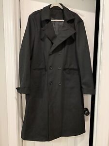 Double Breasted Button Overcoat Womens XXL Long Black Lined Roll Cuff Classic