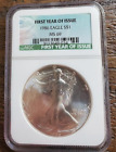 1986 Silver Eagle MS69 NGC First Year Issue Label Blast White