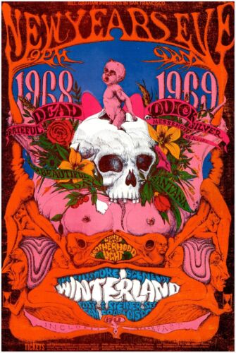 Grateful Dead Poster - New Years Eve 1968 Concert - Music Print, Rock Wall Art