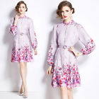 Self Portrait Ladies A-Line Floral Collared Puff Sleeve Belted Mini Shirt Dress