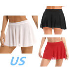 US Women Sheer Mini Skirt High Waist Pleated Skirt Solid Beach Cover-ups Skirt