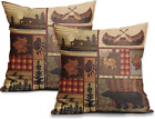 New ListingRustic Bear Pillow Covers 18X18 Inch Square Cotton Country Deer Pillow Covers In