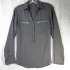 Express Womens Small Black Tunic Blouse 1/2 Button Up Top Semi Sheer WS2
