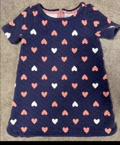 Toddler Girls Gymboree Blue Short Sleeve Dress With Hearts - Size 4T