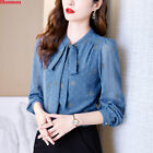 Korean Womens Chiffon Bow Tie Casual Business Workwear Career Shirts Blouse Tops
