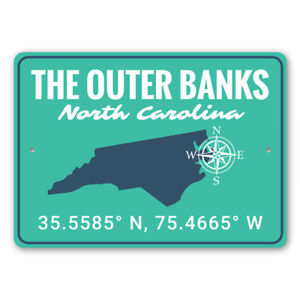 The Outer Banks North Carolina Destination Coordinates Sign, Unique Metal Sign