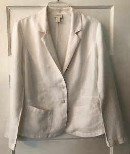 Chico's, Women's Clean Linen Blazer/Jacket 100% Linen 2 Button White, Size 1/M/8