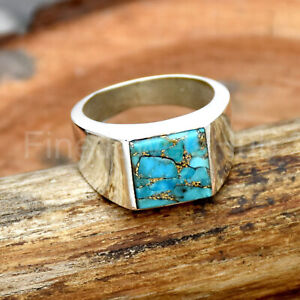 Blue Copper Turquoise Ring 925 Sterling Silver Ring Handmade Ring Men's Ring