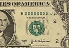2003 A  $1 LOW  2 DIGIT SERIAL NUMBER  (( 000000 22 ))  US paper money currency