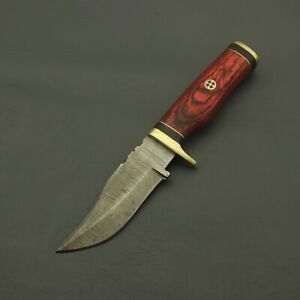 Handmade Damascus steel blade knife with pure Rosewood handle & leather sheath