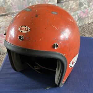 Vintage 70's Bell Super Magnum Motorcycle Helmet Orange 7-3/8