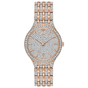 Bulova Quartz Women's Pave Dial Crystals Rose Gold Watch 32mm 98L235