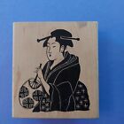 Rubber Stamp Japanese Woman with Oval Fan * Large Wood Mounted * Geisha
