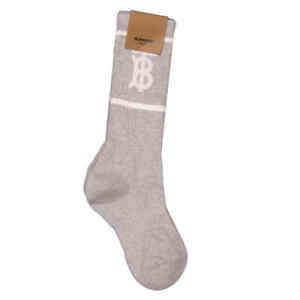 Burberry Monogram Motif Intarsia Socks In Pebble Grey, Size Large