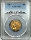 1911 U.S. $5 Indian Head Gold Coin Half Eagle PCGS MS61