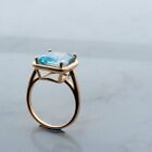 Emerald Cut Blue Topaz Ring 14k Gold Ring Handmade Women Ring Gift For Mom