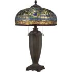 Peacock Style 2-Light Tiffany Table Lamp with Authentic Bronze Patina Base 15.5
