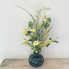 New ListingHandmade Mixed Yellow Faux Floral Arrangement in Glass Vase Artificial Flowers
