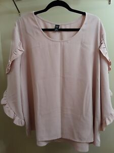 Womens Plus Size 3X, Ruffled 3/4 Sleeve Pink Blouse Top