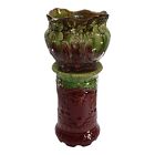 Weller Blended Majolica 1900s Pottery Green Red Cherub Jardiniere With Pedestal