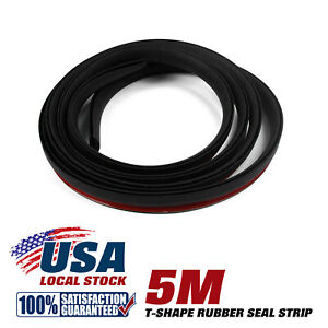 5M BLACK T-shaped Rubber Sealing Strip Dual Tape For Car Bumper Lip Edge Trim US