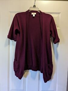 Ann Taylor LOFT  Cardigan Sweater Red Maroon Purple Cashmere Short Sleeve XS