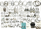 Huge Lot 70 pairs Vintage Mod Silver Tone Pierced Earrings Mixed Style #W21