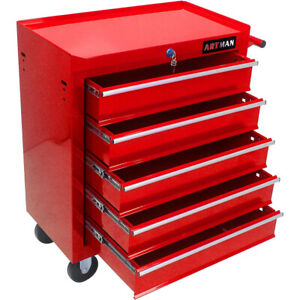 Mobile Rolling Tool Chest 5-Drawer Tool Box w/ Wheels Multifunctional Tool Cart
