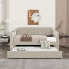 Twin Size Upholstered Daybed with Trundle and USB Charging , Velvet Upholstered