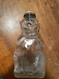 Vintage 1950s Snow Crest Beverages Glass Bear Bank Bottle Salem Mass 7” With Cap