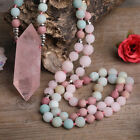 Natural Pink Quartz Pendant 8mm Matted Amazonite Rose Quartz Beads Knot Necklace