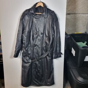 Vintage Lo Torelli Mens Long Leather Coat Size XL Black Double Breasted Gothic