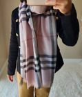 Burberry Lightweight Giant Check Wool Silk Viscose Scarf 84.6'' x  27.6'' Pink