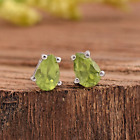 Pear Peridot Studs in 925 Sterling Silver Solitaire Earrings For Gift Her .