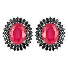HEATED NATURAL 10X8MM RUBY BLACK SPINEL WHITE GOLD PLATED IN SILVER 925 EARRING