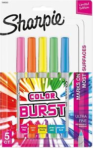 Sharpie Color Burst Permanent Markers, Ultra-Fine Point, Assorted, 5/Pack