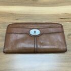 Fossil Maddox Large Wallet Corner Zip Around Chestnut Pebble Leather Credit Card