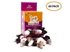 60 Furry Mice with Catnip & Rattle Sound Made of Real Rabbit Fur Cat Toy Mouse