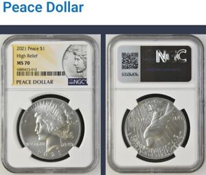2021 - HIGH RELIEF PEACE SILVER DOLLAR - NGC MS70 - 100th ANNIVERSARY LABEL 012