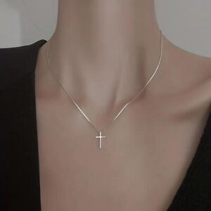 Minimalist Style Silver Cross Silver Plated Pendant Necklace Women Fashion Gift