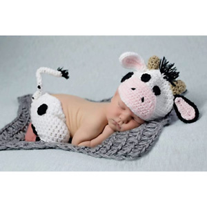 Newborn Baby COW COSTUME Knitted Photo Shoot Prop | Hat & Pant infant set