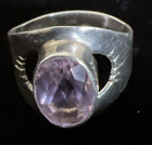 Vintage 925 Sterling Silver Southwestern Faceted Rose Quartz Ring ~ Size 9.25