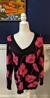 RARE CAbi #4102 Rococo Floral Pullover Pink Peony Sweater V-Neck Sz Small S