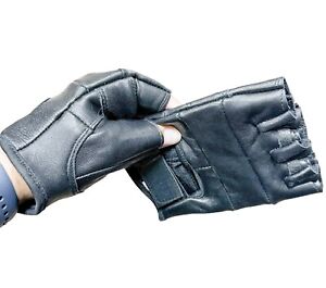 Men's New Zealand Lamb Leather Fingerless Driving  Motorcycle Bikers Gloves USA