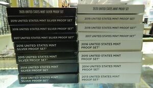 2013-2020 US MINT SILVER PROOF SETS WITH ORIGINAL BOX AND COA