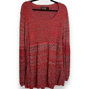 Ashley Stewart Sweater Dress Women's 2X Red Long Sleeve Boho Cottagecore Chevron