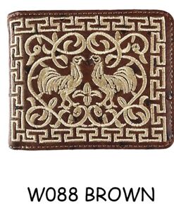 Mens Wallet Western Bifold Style Rooster W099 Ostrich Brown
