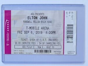 Elton John 2019 Farewell Yellow Brick Road Concert Ticket Stub In Top Loader