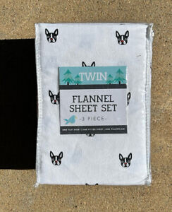 Brand New 100% cotton Twin Frenchie Flannel Sheet Set