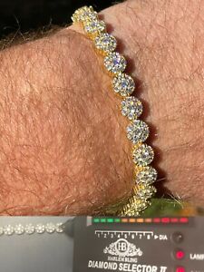 Real 9.5CT MOISSANITE 14k Gold Plated Iced Flooded Out Cluster Tennis Bracelet